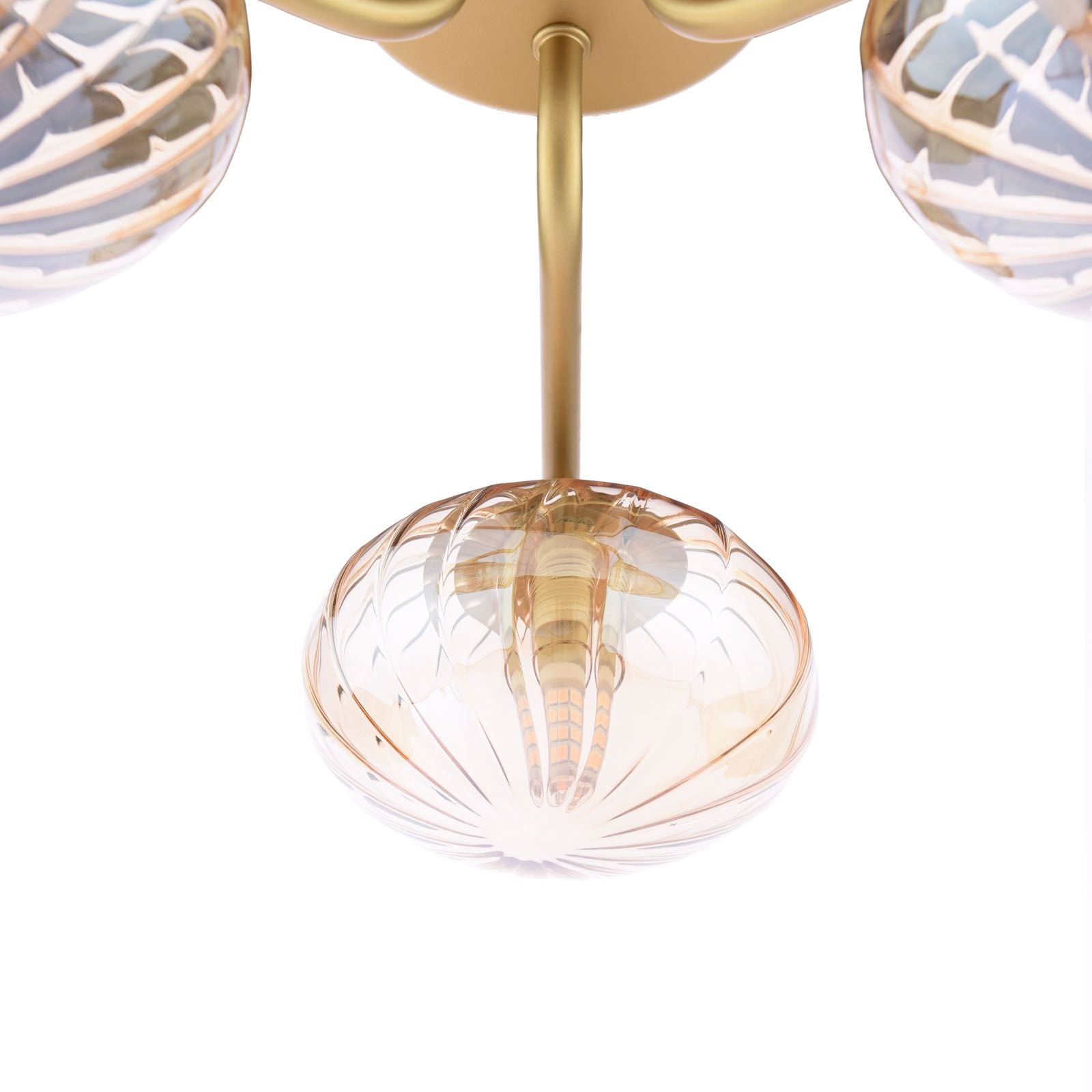 Ede 3 Light Semi-Flush Satin Gold and Amber Glass