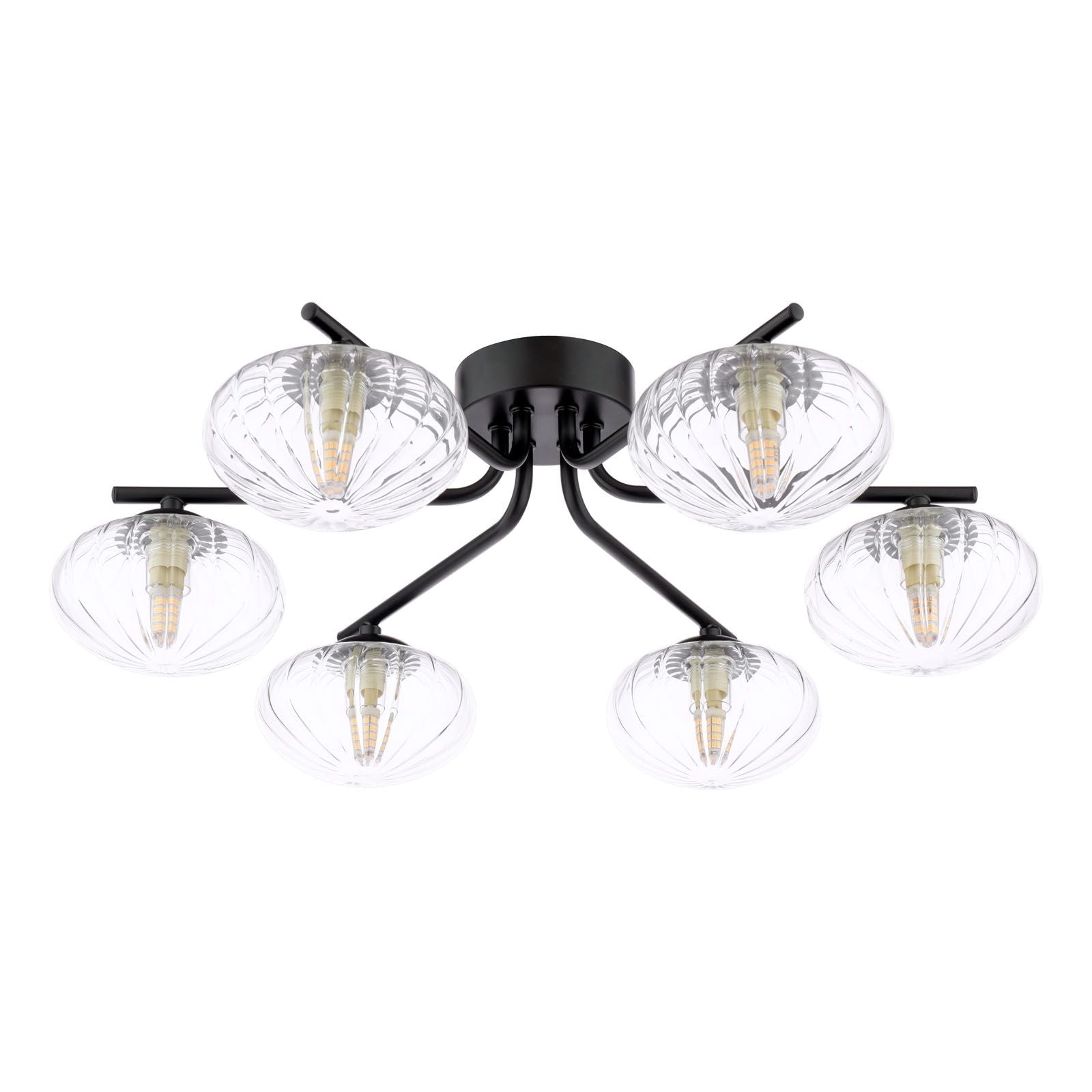 Ede 6 Light Semi-Flush Matt Black and Glass