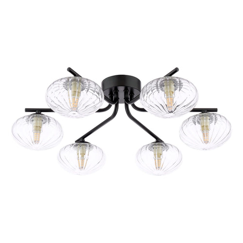 Ede 6 Light Semi-Flush Matt Black and Glass