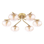Ede 6 Light Semi-Flush Satin Gold and Amber Glass