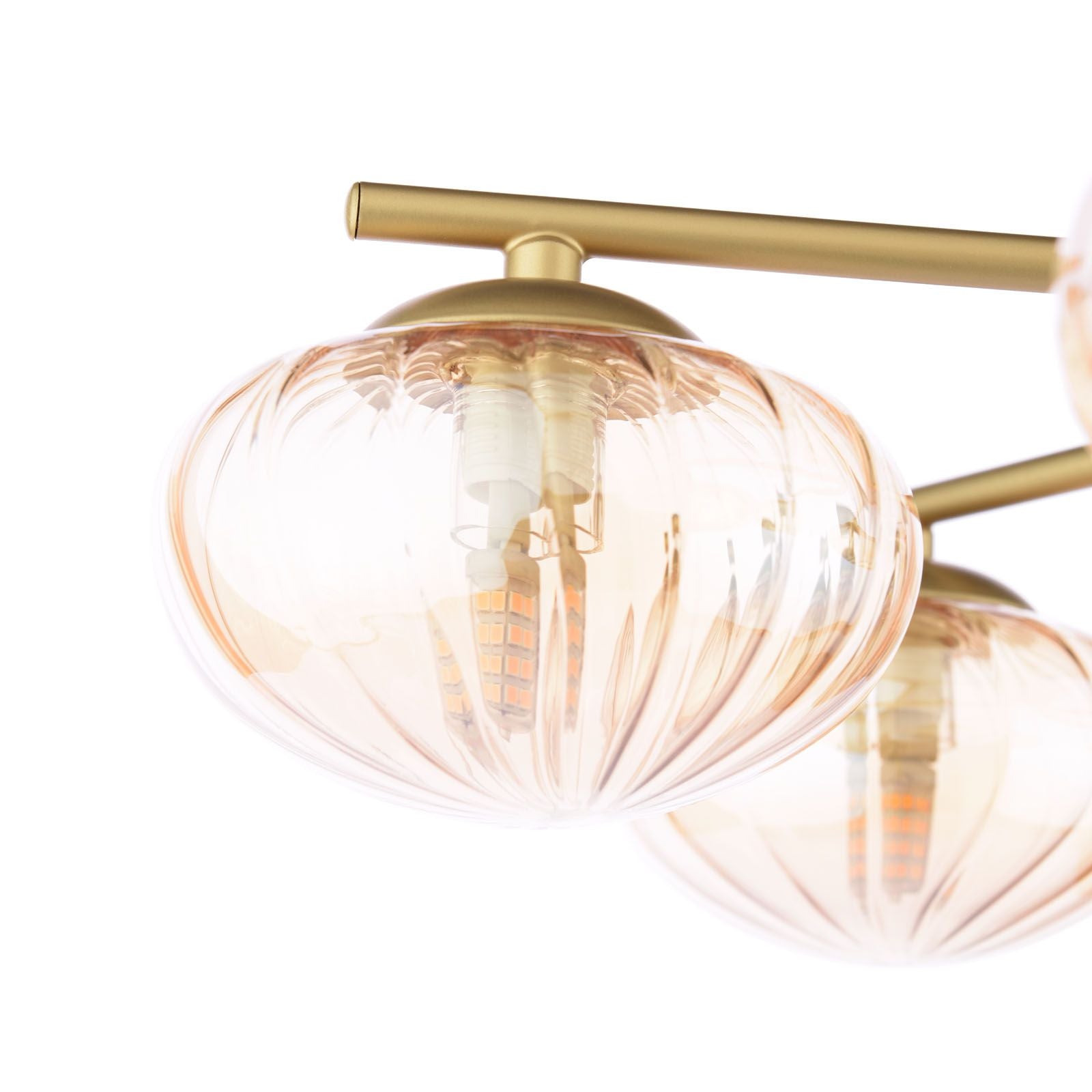 Ede 6 Light Semi-Flush Satin Gold and Amber Glass