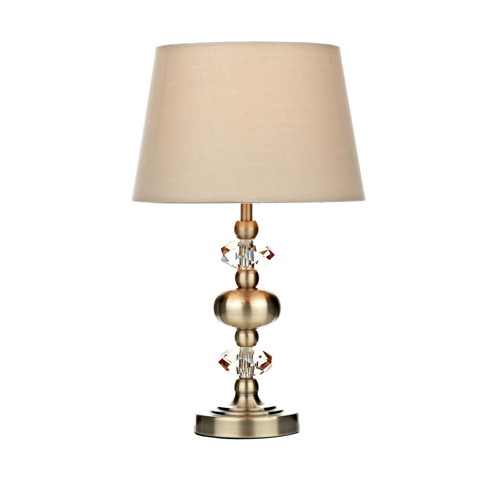 Antique brass touch table lamp with fabric shade
