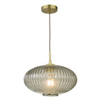 Modern smoked glass pendant light with brass ceiling fitting
