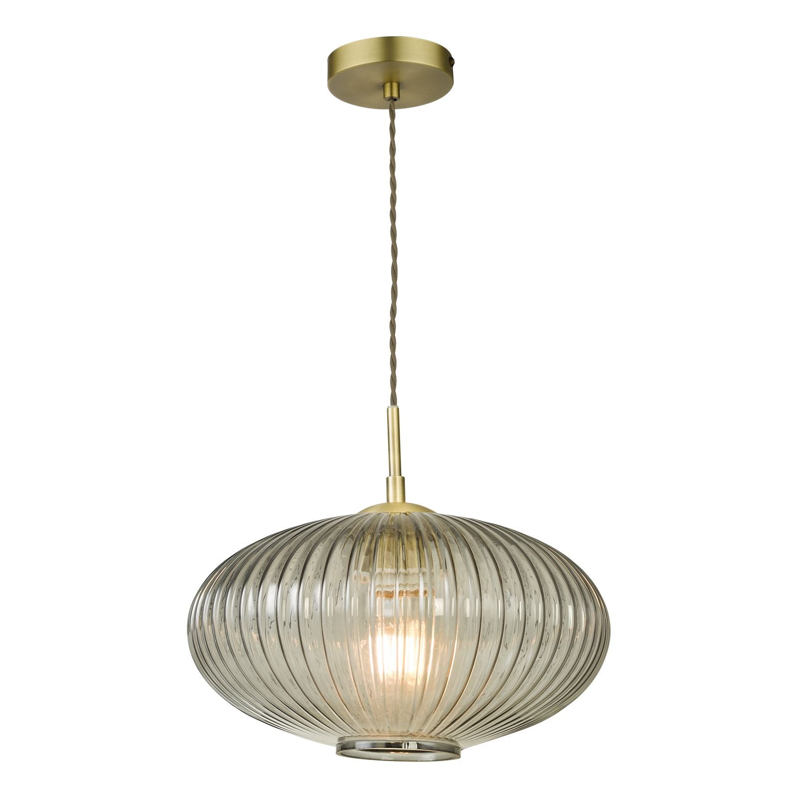 Modern smoked glass pendant light with brass ceiling fitting