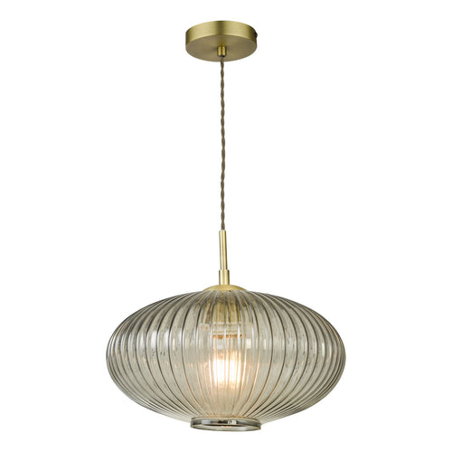 Modern smoked glass pendant light with brass ceiling fitting