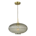 Edmond Smoked Ribbed Glass Pendant Light Antique Brass