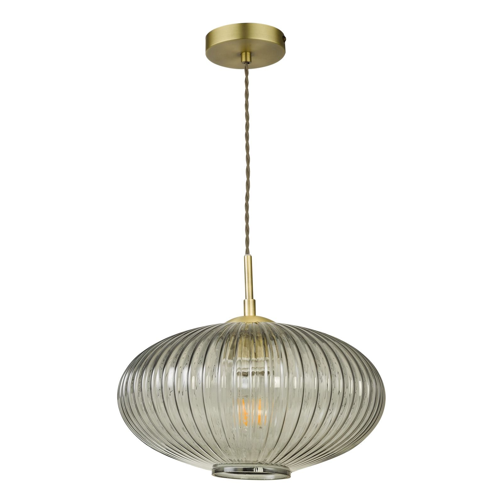 Edmond Smoked Ribbed Glass Pendant Light Antique Brass
