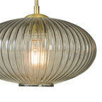 Edmond Smoked Ribbed Glass Pendant Light Antique Brass