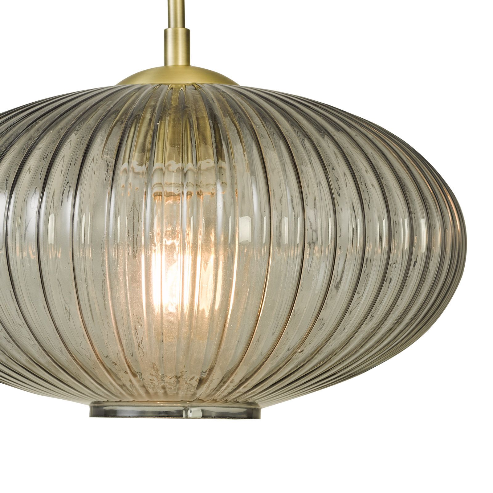 Edmond Smoked Ribbed Glass Pendant Light Antique Brass