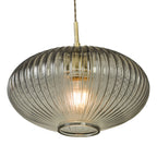 Edmond Smoked Ribbed Glass Pendant Light Antique Brass