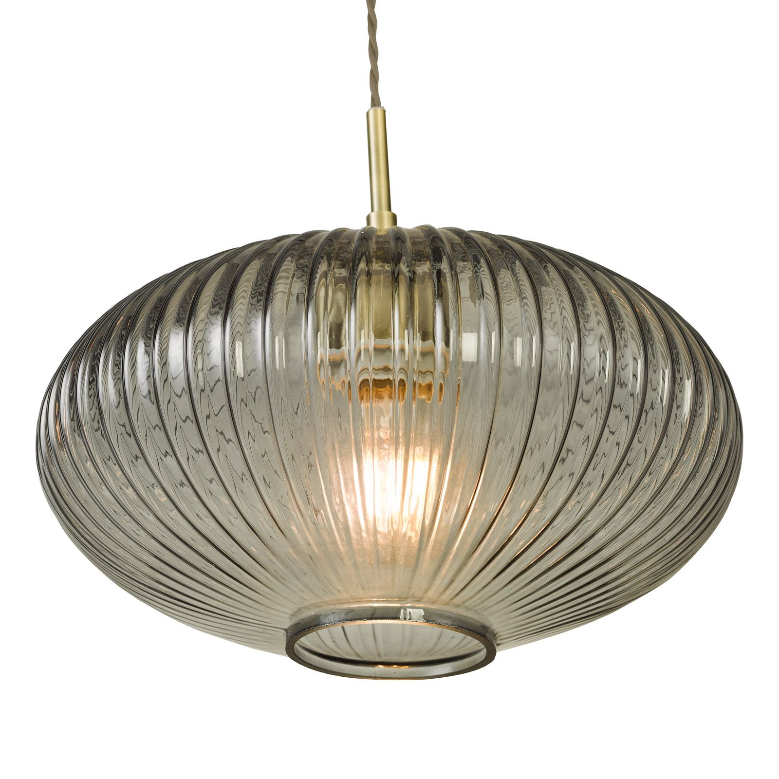 Edmond Smoked Ribbed Glass Pendant Light Antique Brass