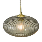 Edmond Smoked Ribbed Glass Pendant Light Antique Brass