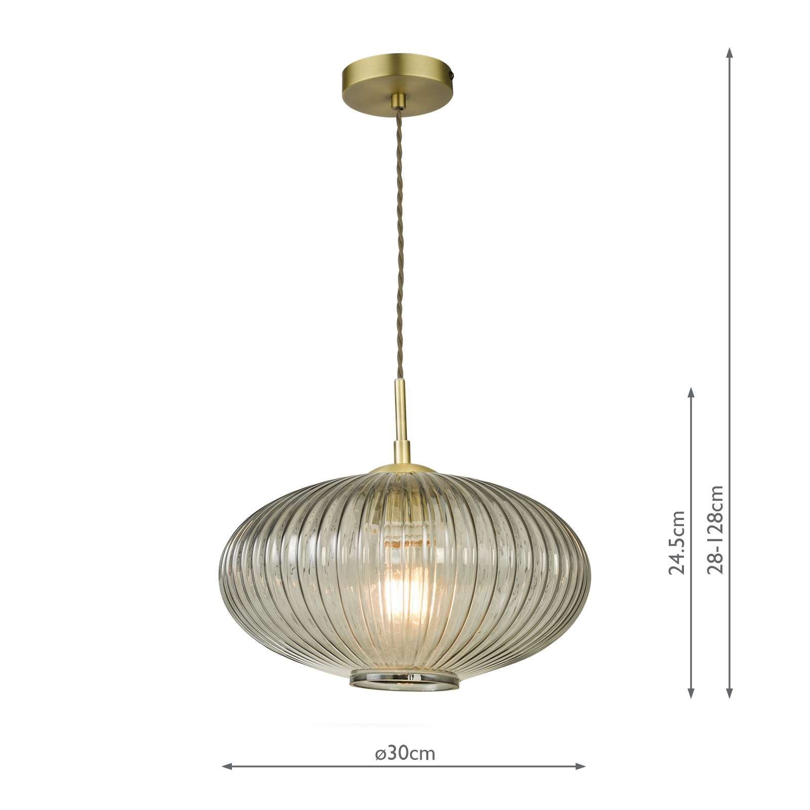 Edmond Smoked Ribbed Glass Pendant Light Antique Brass