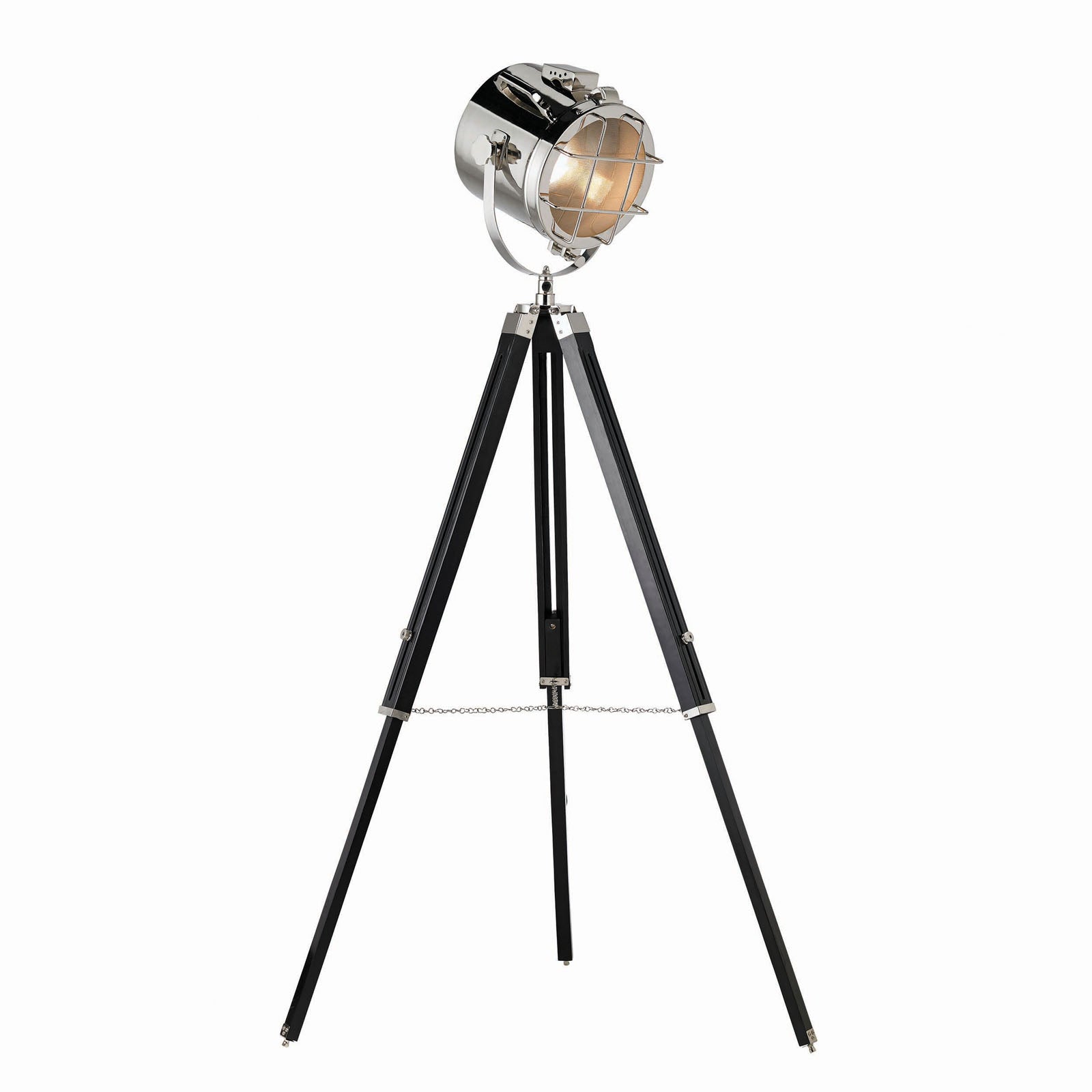 Nautical Tripod Floor Lamp - Wood & Steel with Nickel & Black Finish
