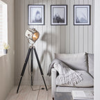 Nautical Tripod Floor Lamp - Wood & Steel with Nickel & Black Finish