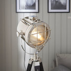 Nautical Tripod Floor Lamp - Wood & Steel with Nickel & Black Finish