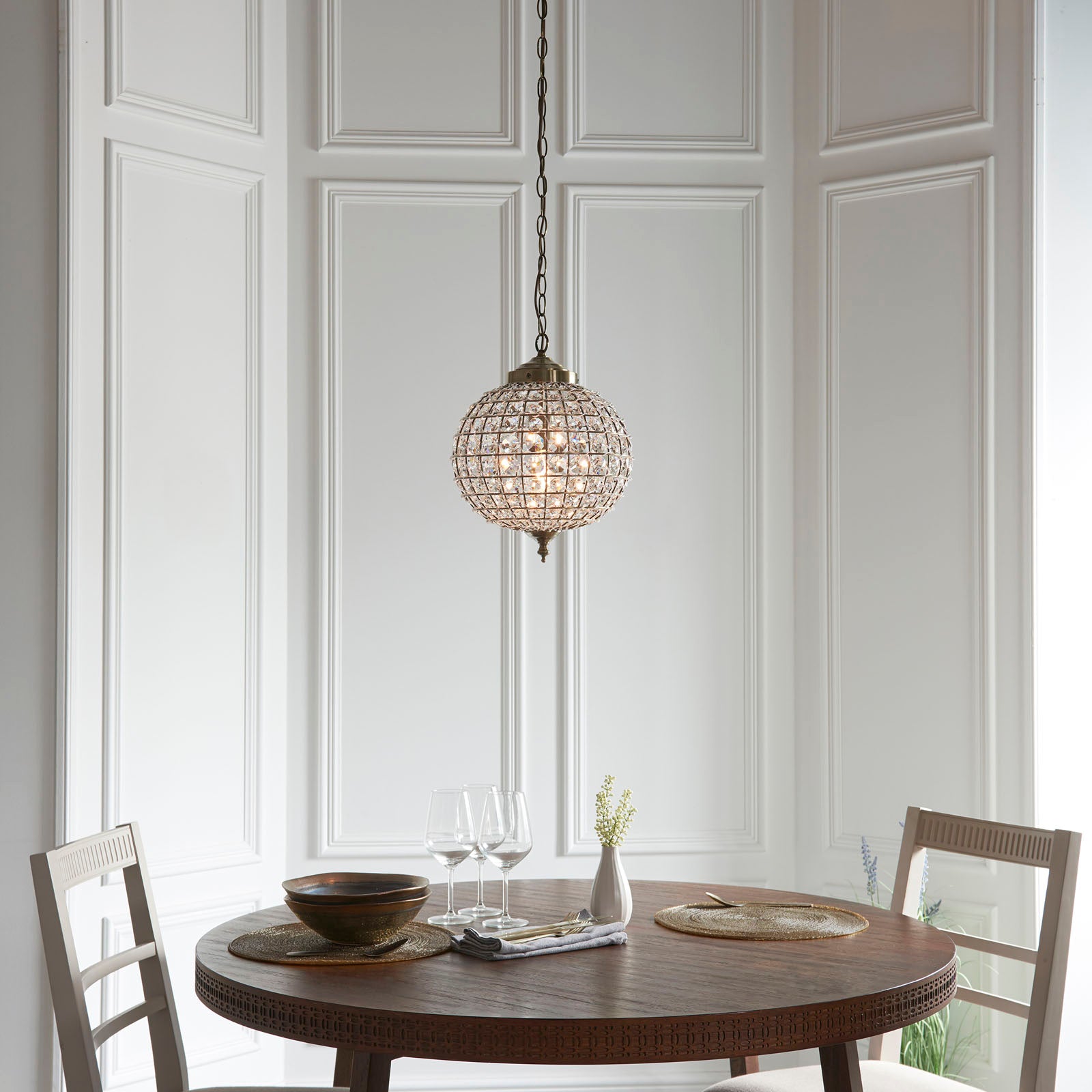 Tanaro 1-Light Antique Brass Pendant Light (Clear Glass Beads)