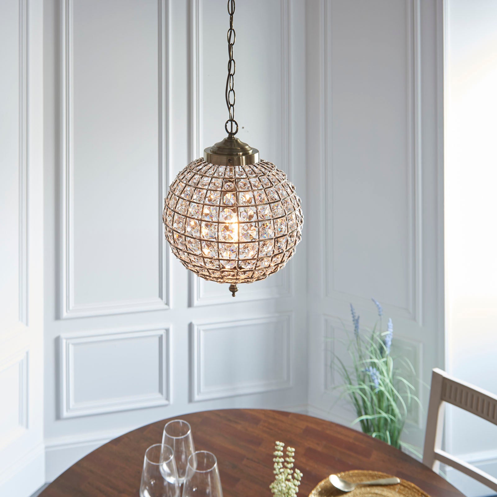 Tanaro 1-Light Antique Brass Pendant Light (Clear Glass Beads)