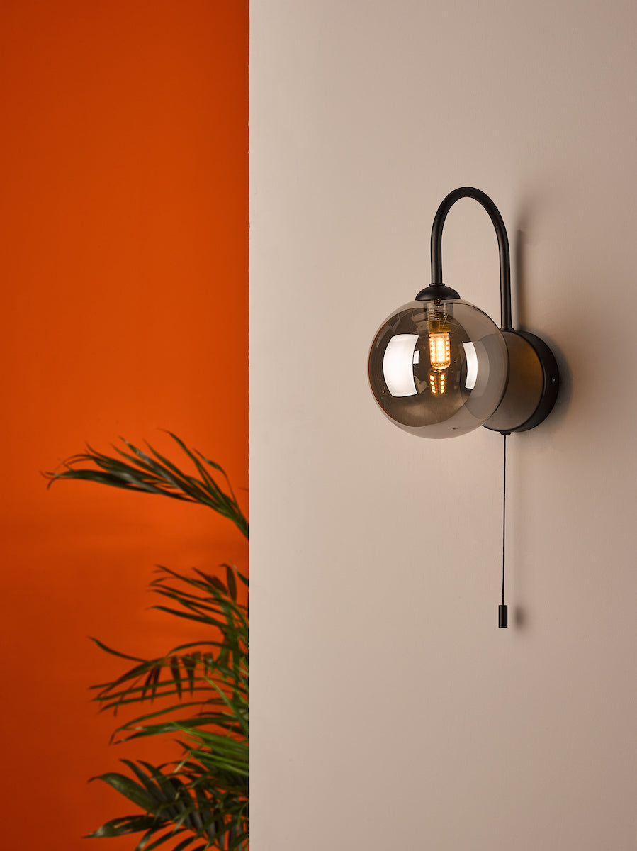 Eissa Wall Light Matt Black Smoked Glass