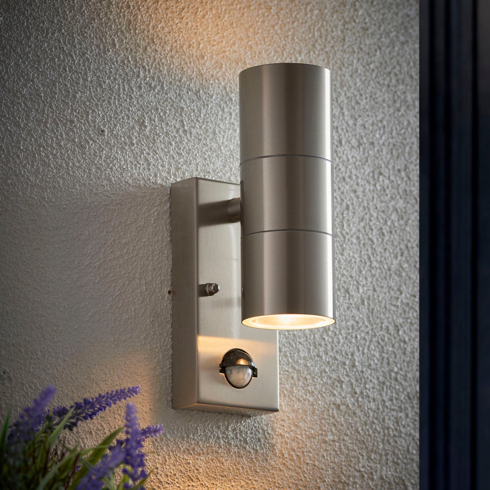 Canon 2-Light Modern Outdoor Wall Light with Up & Down Lighting & PIR Sensor