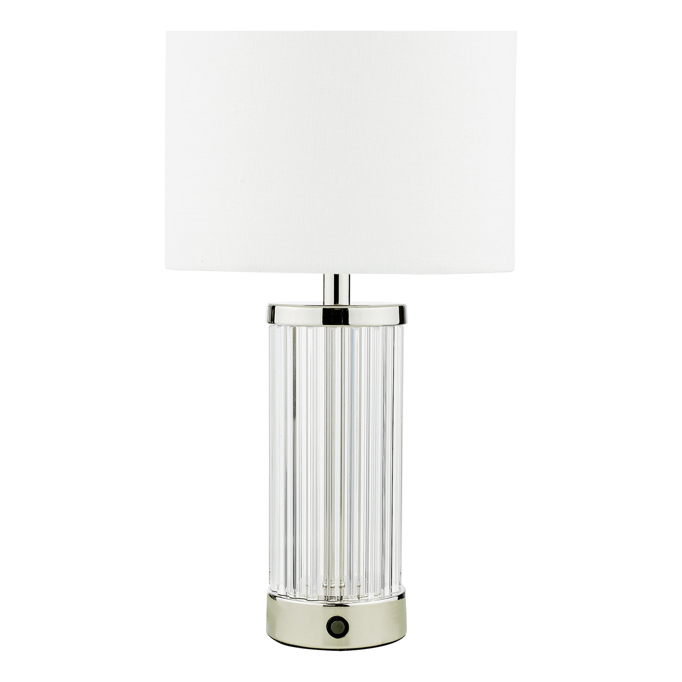 Enrico Rechargeable Table Lamp Polished Nickel and Glass With Shade LED