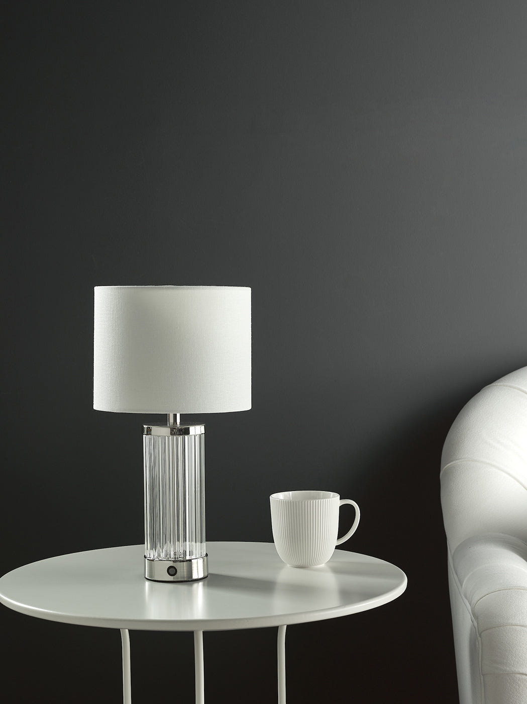Enrico Rechargeable Table Lamp Polished Nickel and Glass With Shade LED