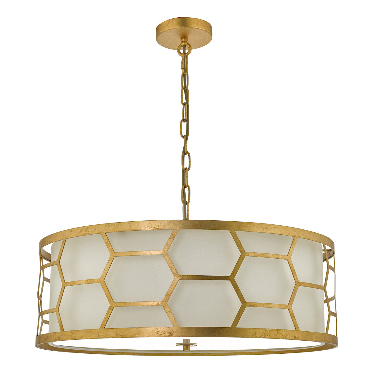Epstein 4 Light Pendant Gold With Ivory Shade & Glass Diffuser