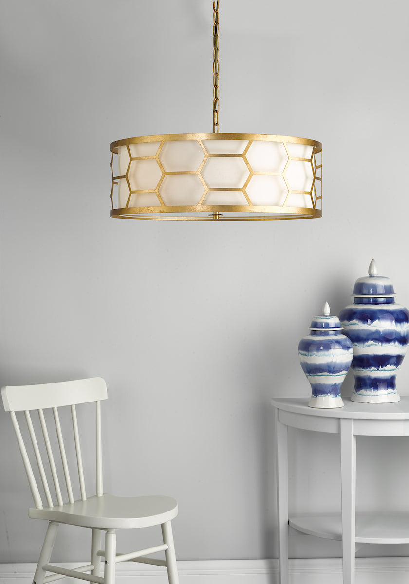 Epstein 4 Light Pendant Gold With Ivory Shade & Glass Diffuser