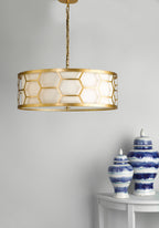 Epstein 4 Light Pendant Gold With Ivory Shade & Glass Diffuser
