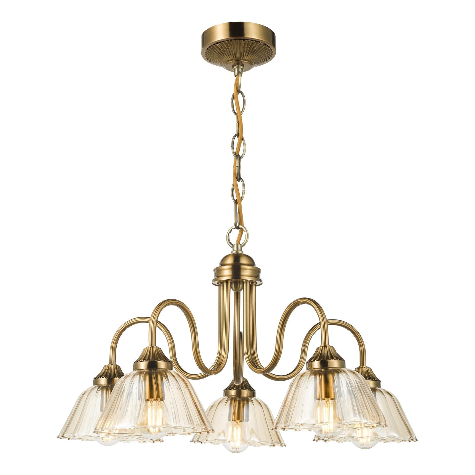 Erika 5 Light Pendant Antique Bronze and Amber Glass