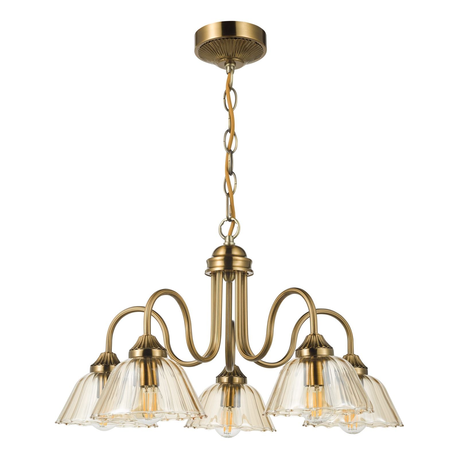 Erika 5 Light Pendant Antique Bronze and Amber Glass