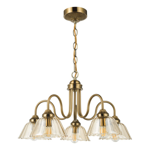 Erika 5 Light Pendant Antique Bronze and Amber Glass