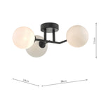 Euan 3 Light Wall/Flush Light Black & Opal Glass