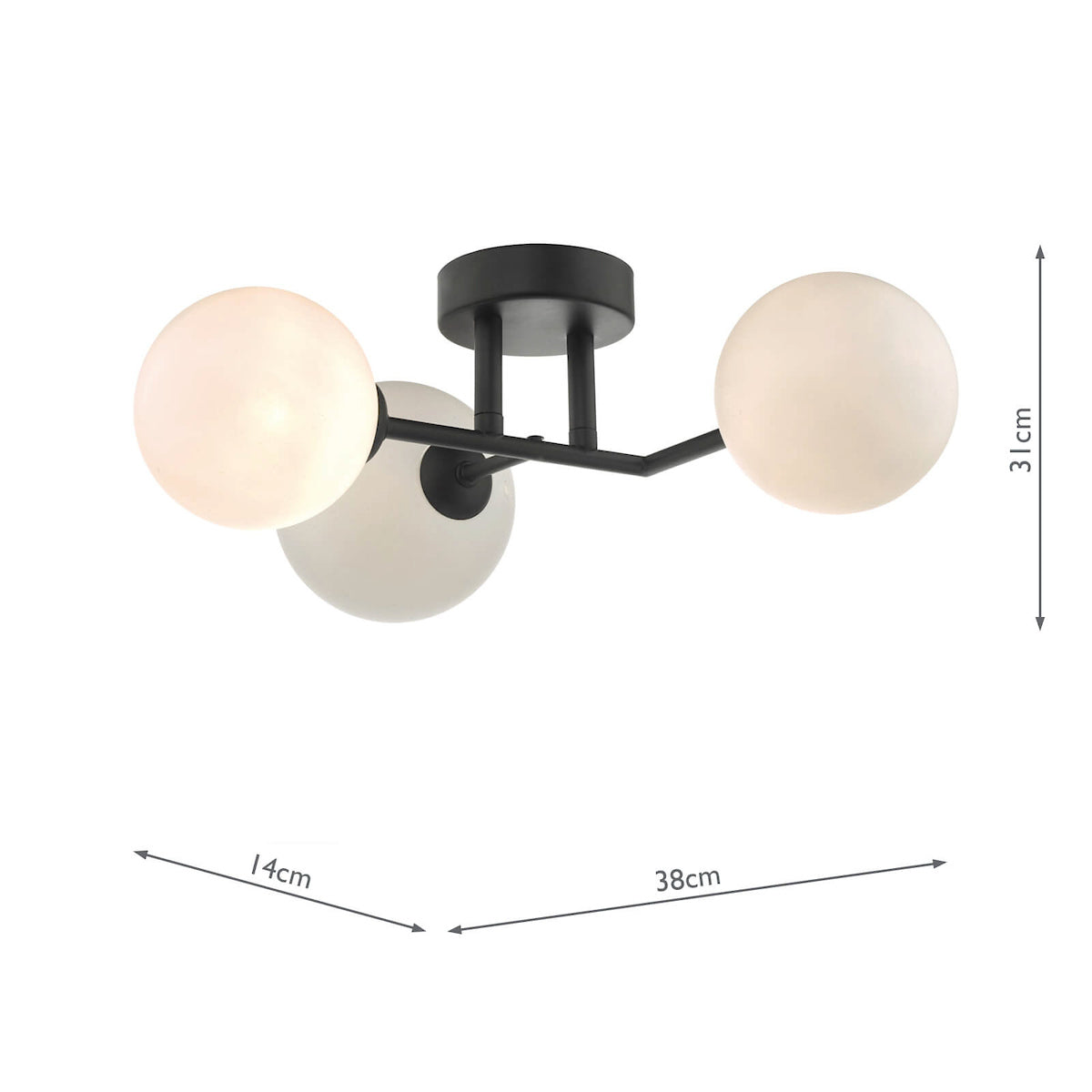 Euan 3 Light Wall/Flush Light Black & Opal Glass