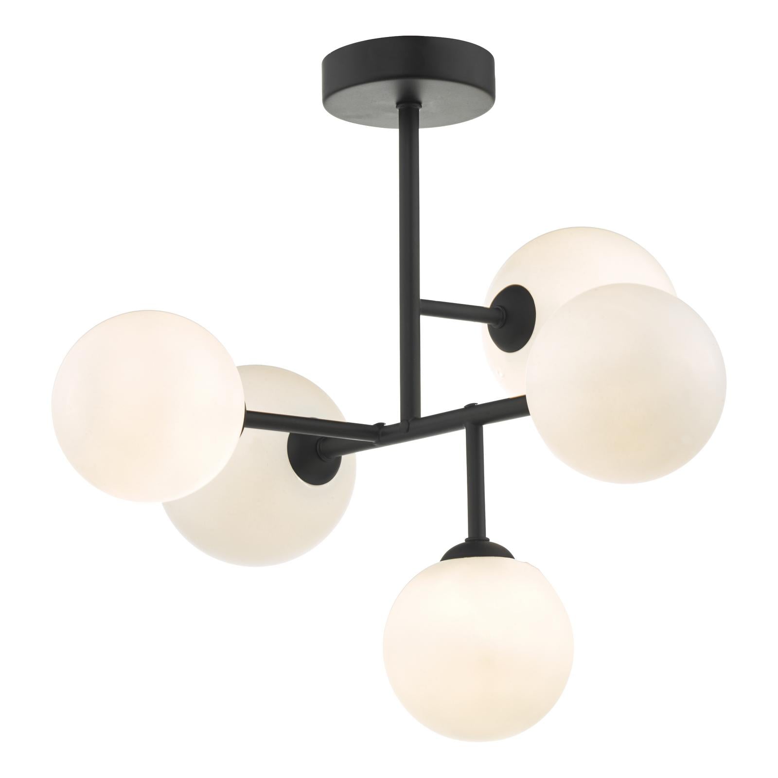 Euan 5 Light Semi Flush Black & Opal Glass