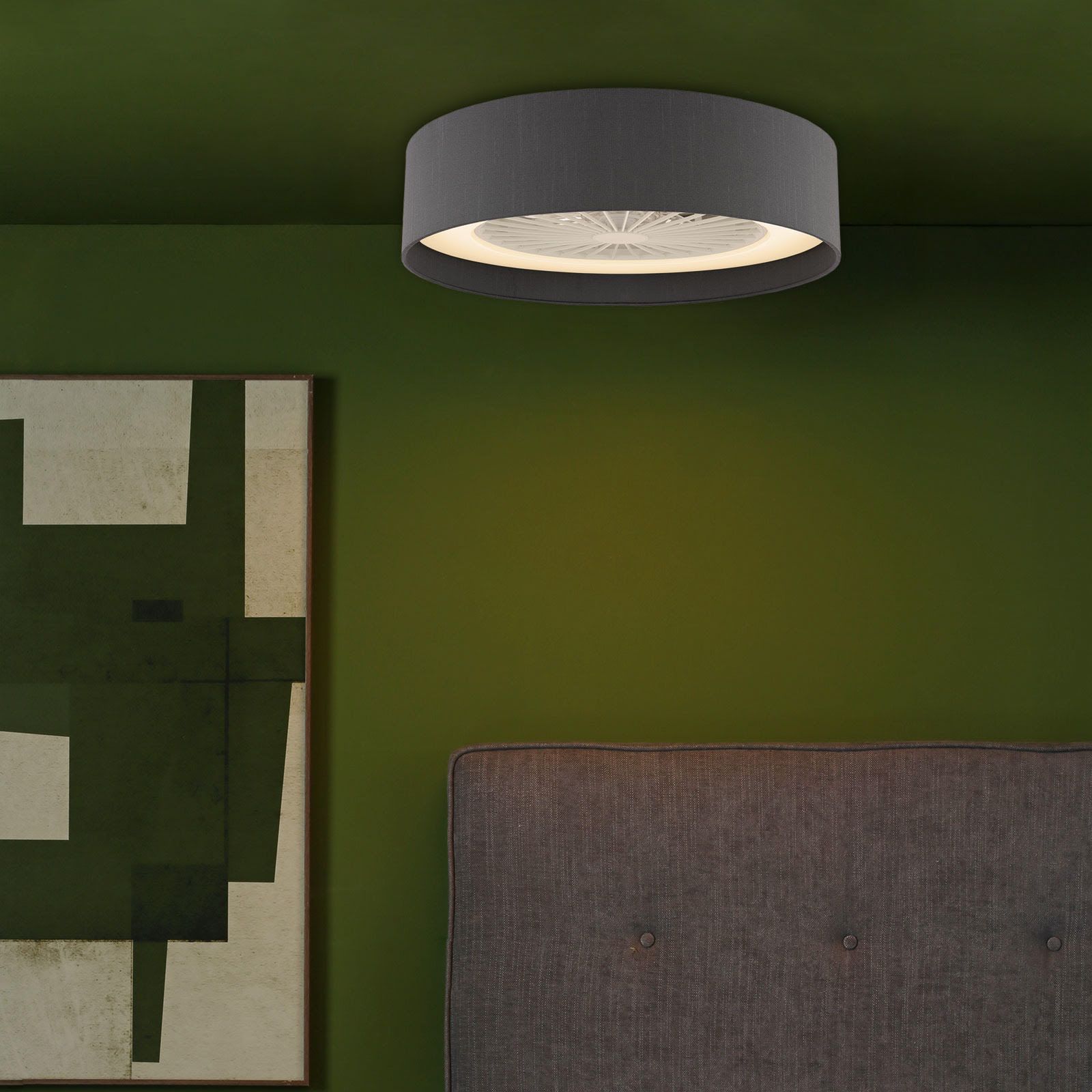 Fan Flush White and Grey With Shade LED