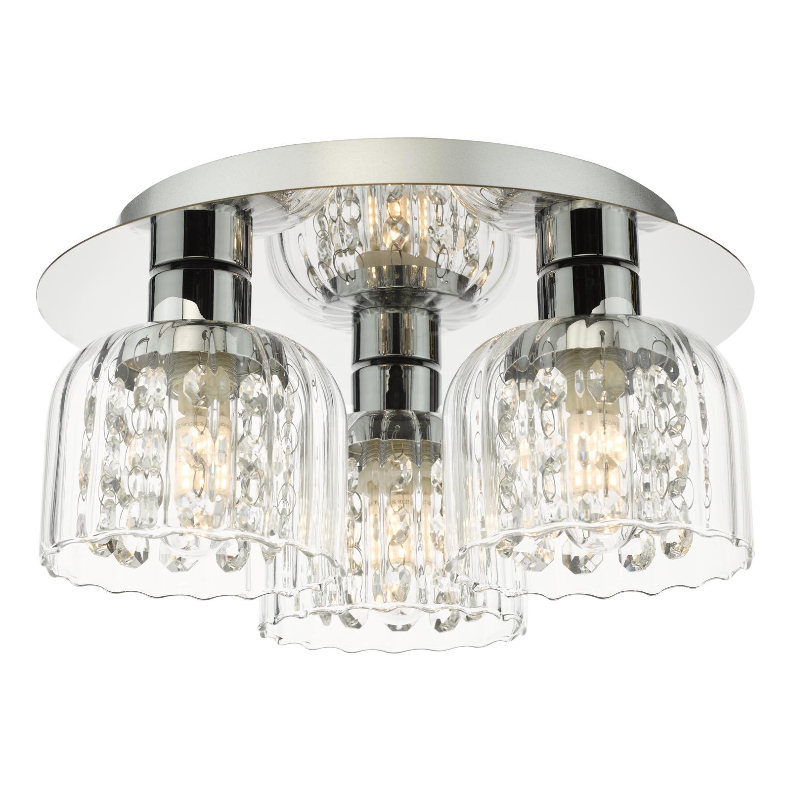 Forseti 3 Light Bathroom Flush Light Polished Chrome and Glass IP44