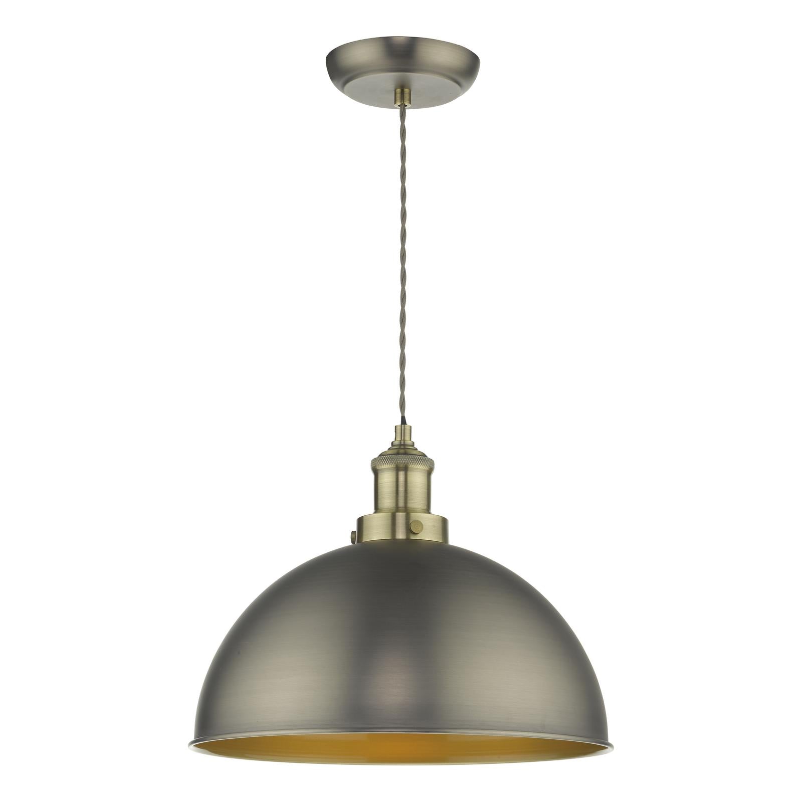 Industrial pendant light with dome shade and warm glow