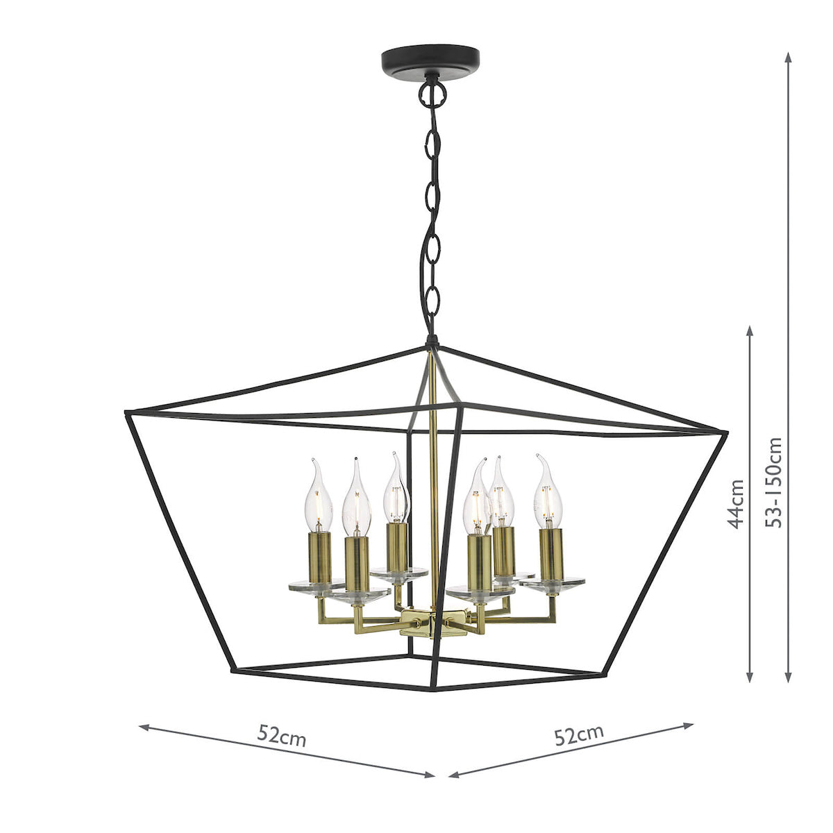 Gretchen Cage 6 Light Pendant Matt Black & Polished Brass