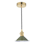 Hadano 1 Light Pendant Natural Brass With Olive Green Shade