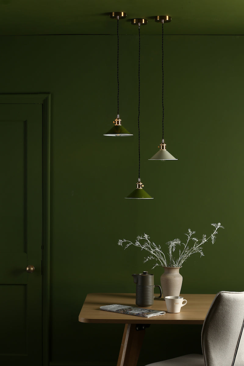 Hadano 1 Light Pendant Natural Brass With Olive Green Shade
