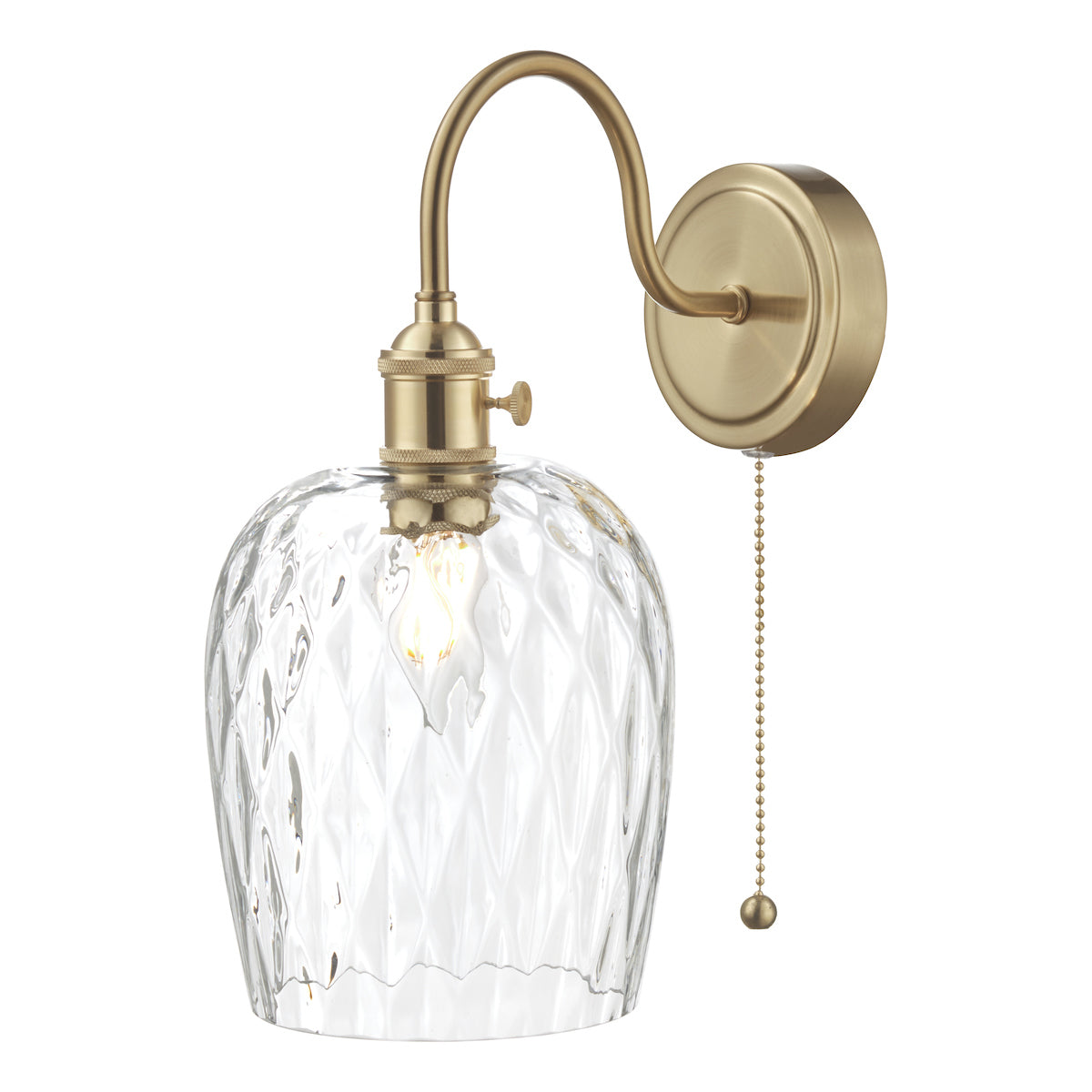 Hadano Wall Light Brass With Clear Dimpled Shade