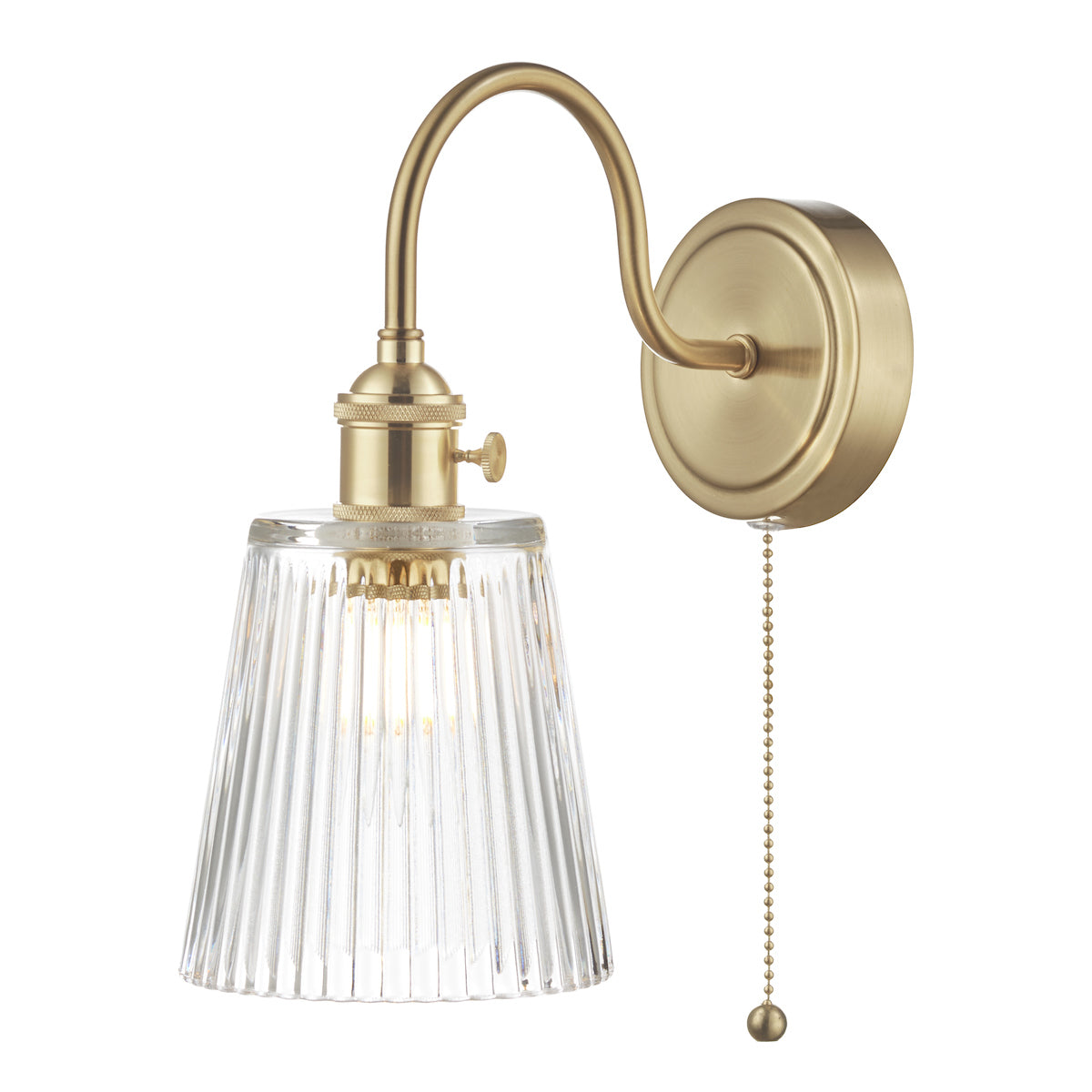 Hadano Wall Light Brass With Clear Ribbed Glass Shade