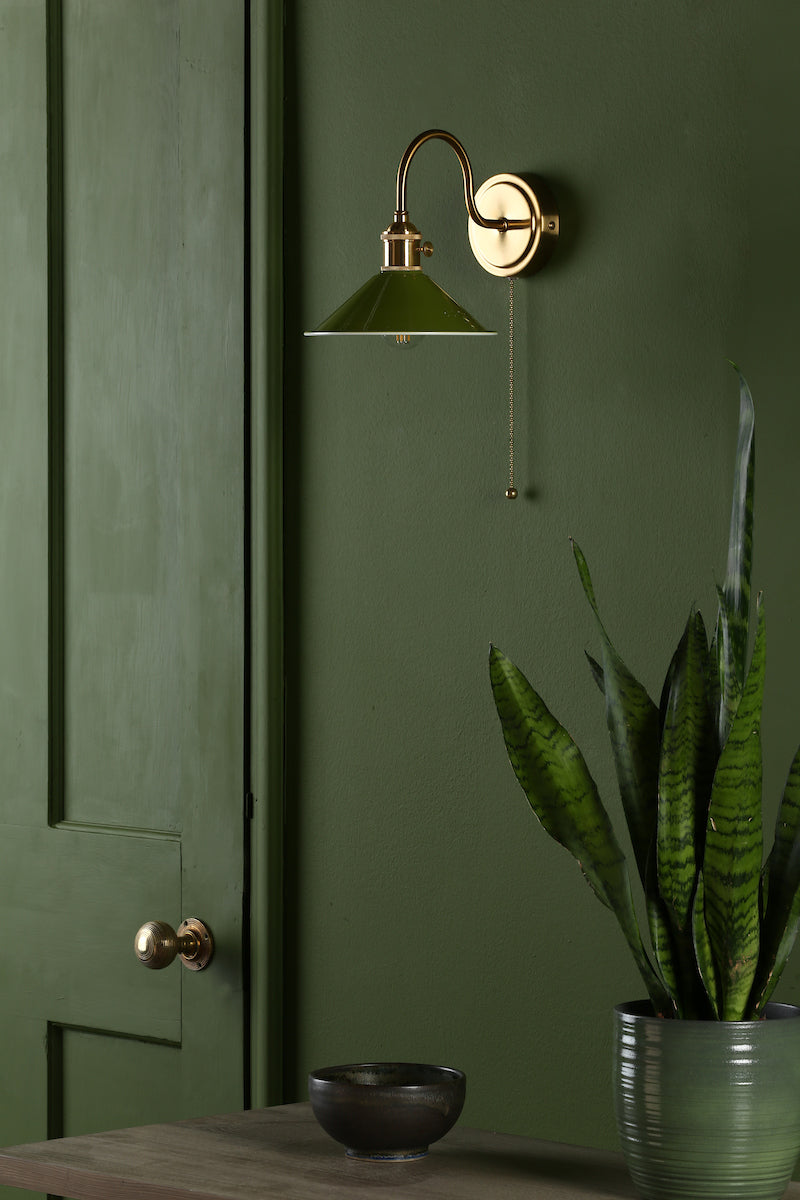 Hadano Wall Light Natural Brass With Olive Green Shade