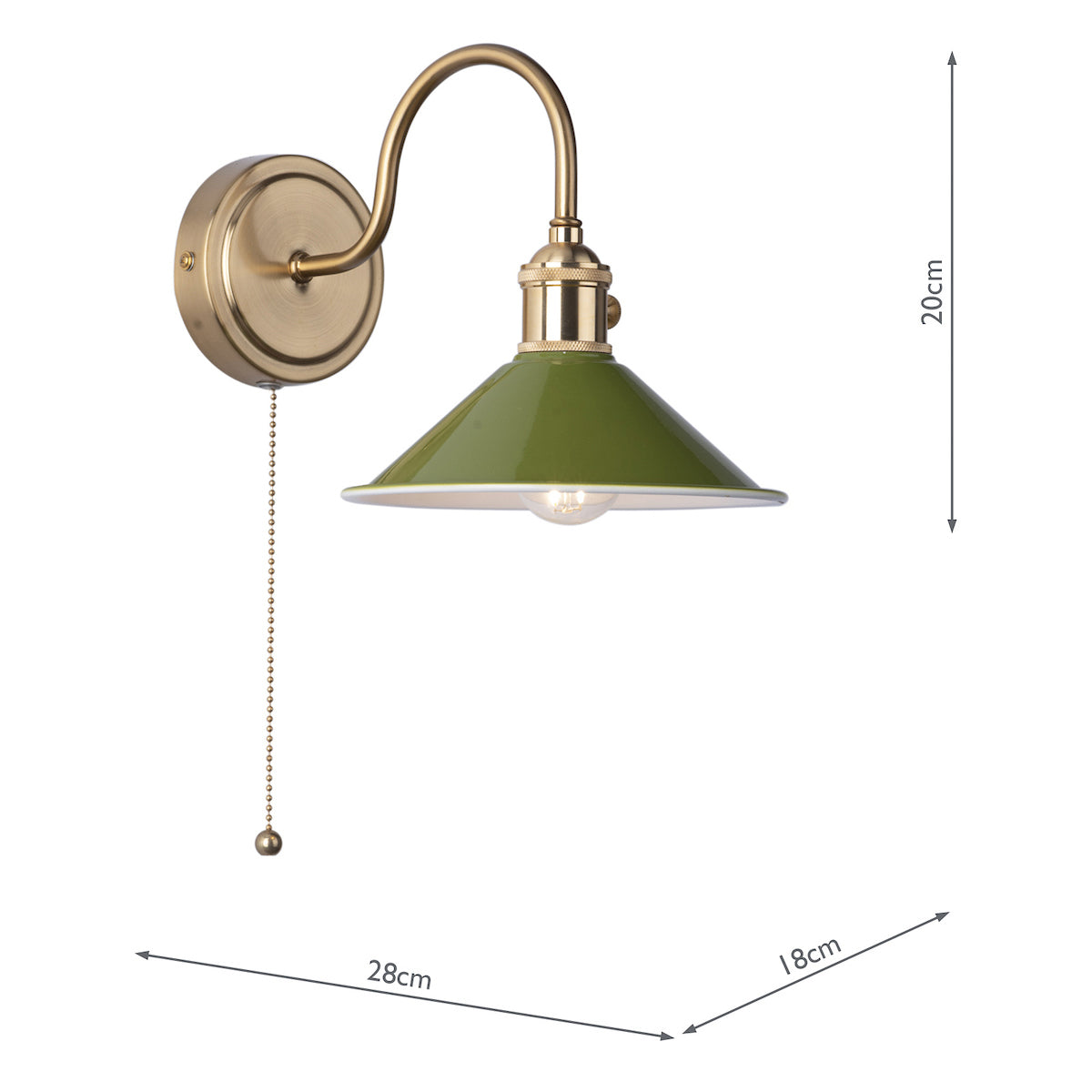 Hadano Wall Light Natural Brass With Olive Green Shade