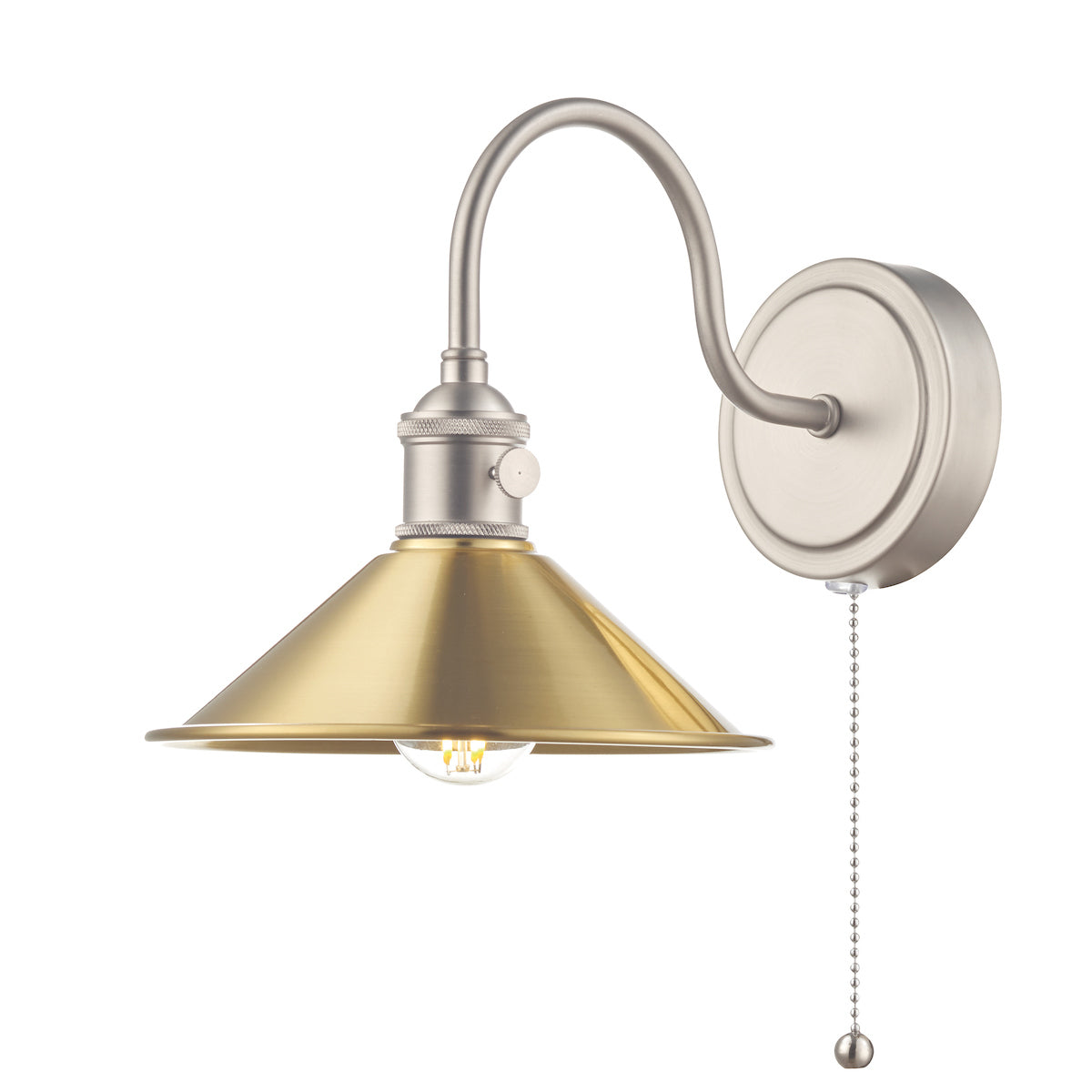 Hadano Wall Light Antique Chrome With Aged Brass Shade