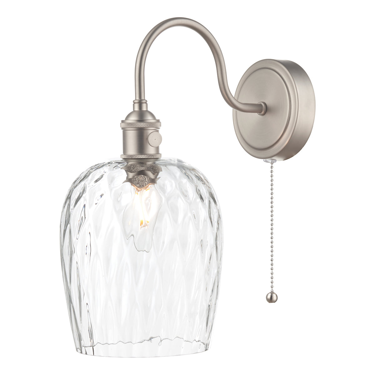 Hadano Wall Light Antique Chrome With Clear Dimpled Glass Shade
