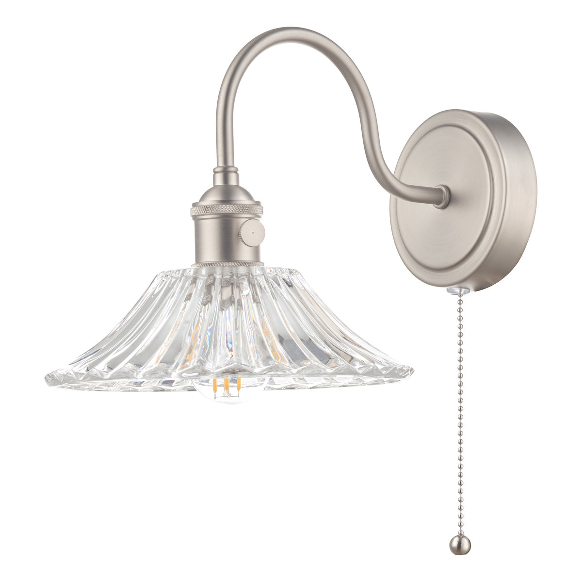 Hadano Wall Light Antique Chrome With Clear Flared Glass shade