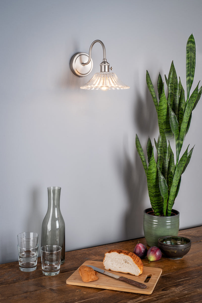 Hadano Wall Light Antique Chrome With Clear Flared Glass shade