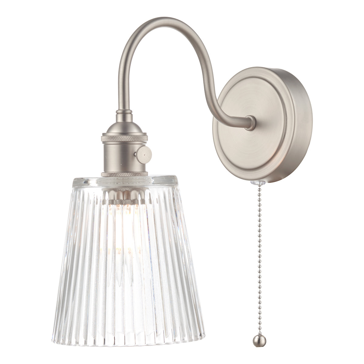 Hadano Wall Light Antique Chrome With Clear Ribbed Glass Shade